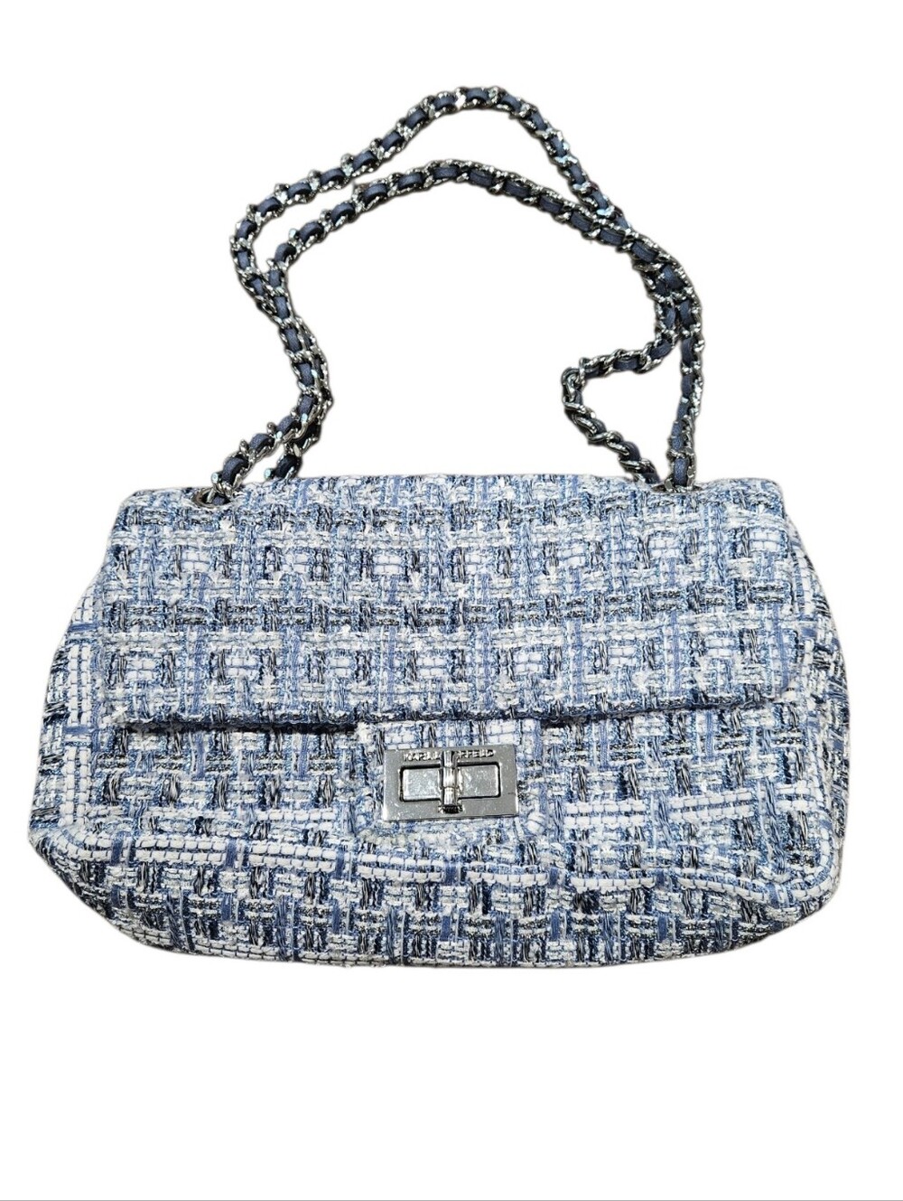 Karl Lagerfeld Blue Tweed Chain-Handle Shoulder Bag